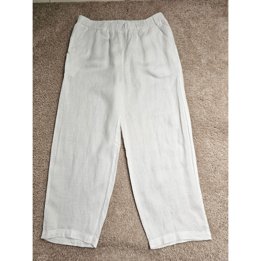 Quince 100% European Linen Pants White Wide Leg Elastic Waist Large NEW